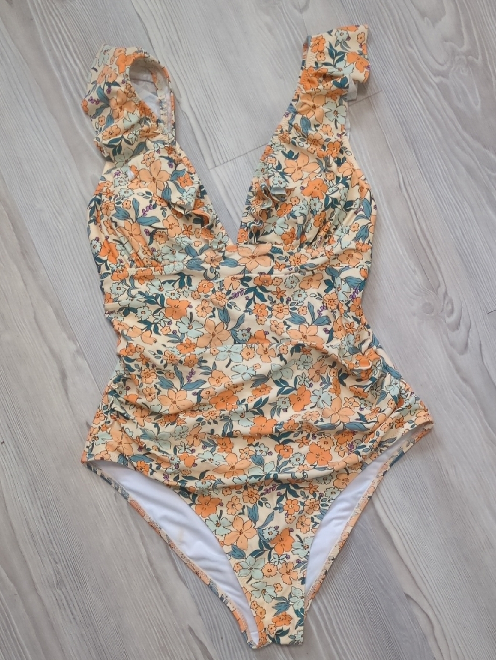 Floral Ruffle One-Piece Swimsuit Cupshe Padded No Size Tag